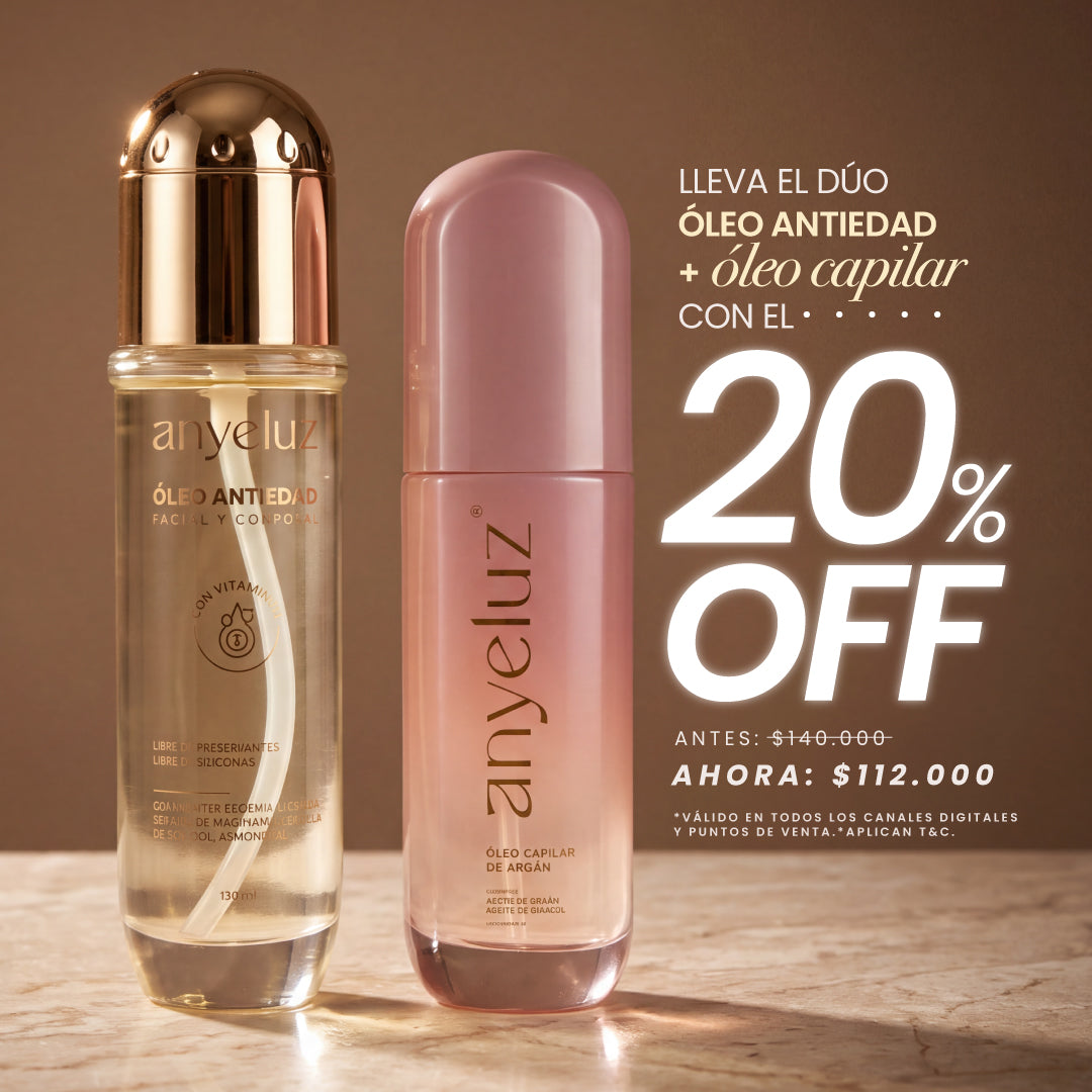 Dúo óleo antiedad + óleo capilar de argán para hidratación de piel y cabello | Anyeluz